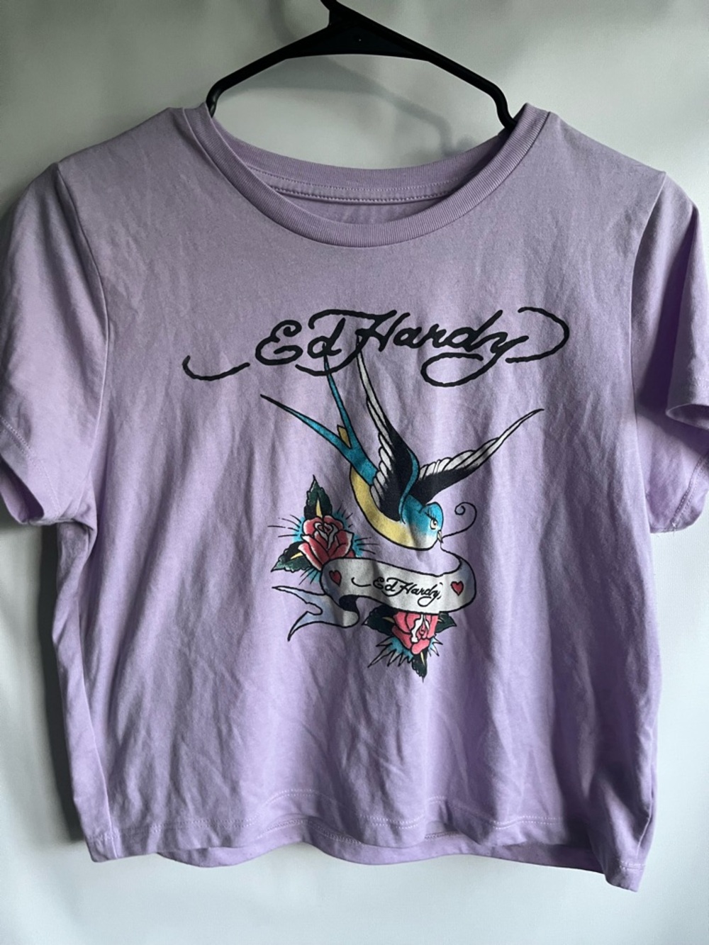 Ed Hardy Lavender Crewneck Tee with Black Logo